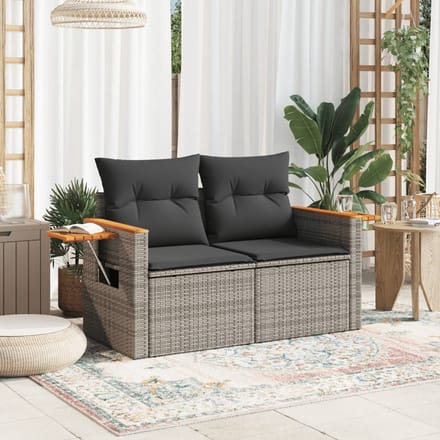 vidaXL - Tuinbank - 2-zits - met - kussens - poly - rattan - grijs
