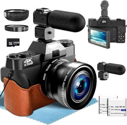 Thuys – Digitale Camera – Met Externe Microfoon – Foto Camera – Handycam – Vlog Camera – Voor Beginners – 4K – 56MP – Auto Focus – USB – Zwart
