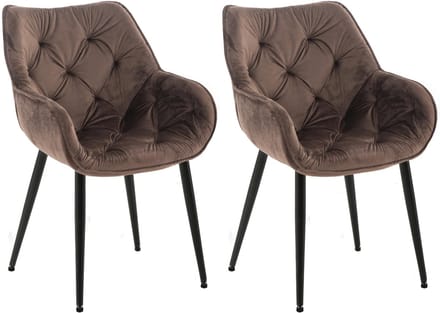 CLP Tanna Set van 2 eetkamerstoelen - Met armleuning - Fluweel/bruin