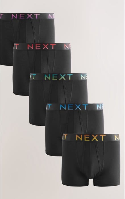 Next - Heren - Set van 5 katoenrijke boxershorts met A-voorkant - Zwart