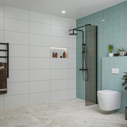 FugaFlow Eccelente Vetro inloopdouche badkamer - 40x200cm - rookglas - wandarm - mat zwart