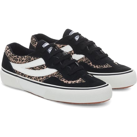 Superga Dames/Dames 2941 Revolley Suède Trainers met Luipaardprint (Zwart/Wit)