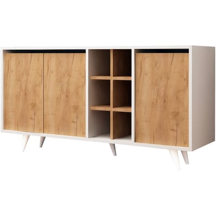 Dressoir - Stijlvol Eiken Deurtjes & Wit Design - 140x86x40cm - Duurzaam Melamine Materiaal