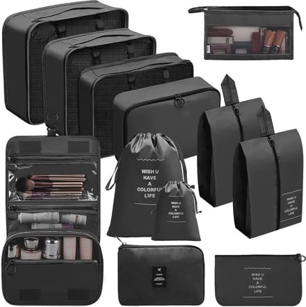 Koffer Organizer Set 12 Stuks - Compacte en Handige Packing Cubes voor Reis en Bagage