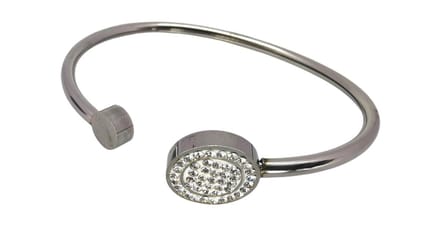Dames flexibel open Armband - Zilverkleur - strass - Gepolijst Stainless Steel