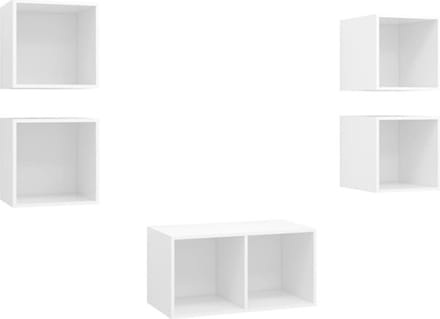 vidaXL - 5-delige - Tv-meubelset - bewerkt - hout - wit