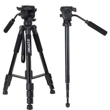 ZOMEI Q310 Professionele camera van aluminiumlegering Videostatief 4-delige uitschuifbare statiefmonopod met zwart