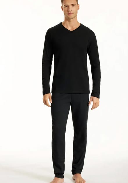 Uncover by Schiesser Lange pyjama v-hals - Heren Pyjamaset - zwart