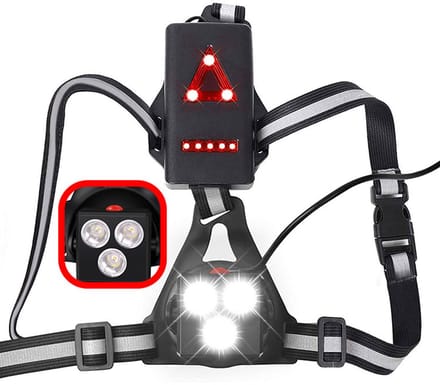 Hardloopverlichting - Hardloop lamp - Schijnende borstlamp - LED - USB oplaadbaar - Verstelbaar harnas - Waterdicht - Zwart - Jonyx