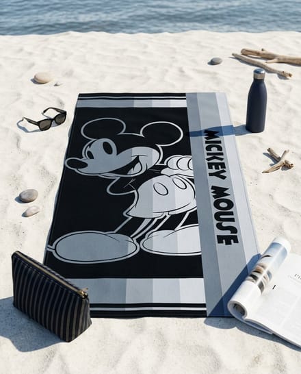 Disney Mickey Mouse Strandlaken Zwart Wit - 70 x 140 cm - Polyester