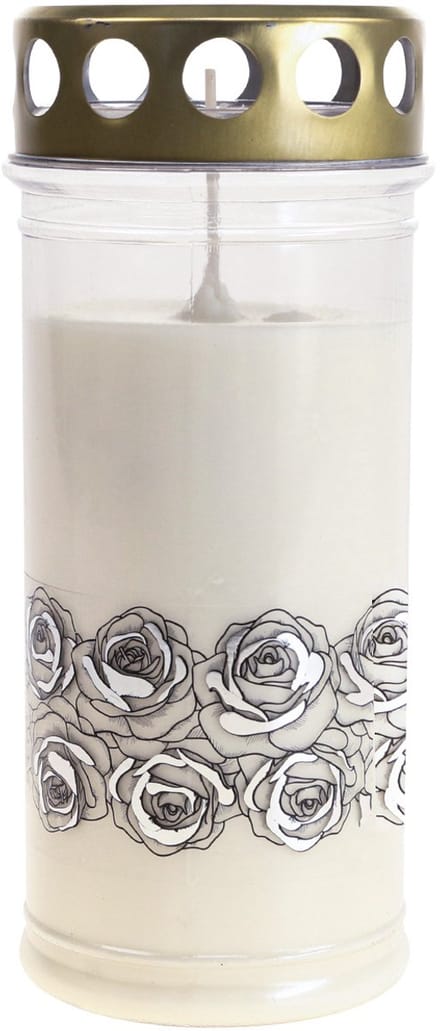 Grafkaars witte rozen zilver rouwlicht Ø7cm H18cm 77h