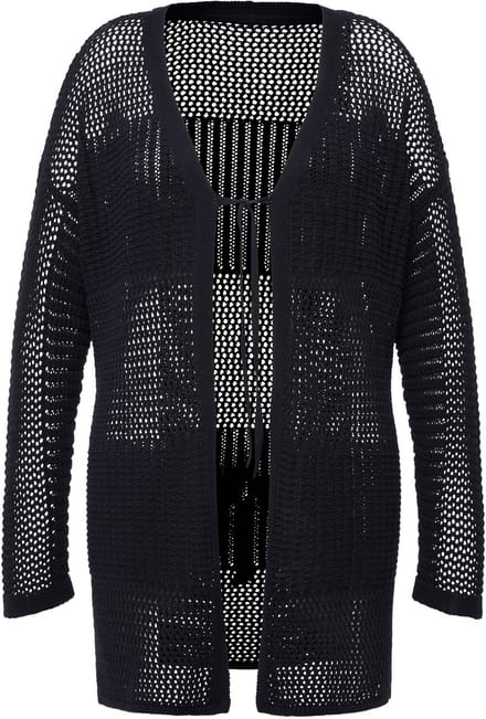 Ulla Popken - Dames - Vest opengewerkt breisel oversized V-halslijn - Marine - Maat 54+