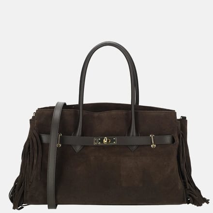 Charm London Suede handtas franjes donkerbruin