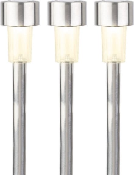 Lumineo buiten prikspot/steker solar - 3x - LED - zilver - H36 cm - warm wit