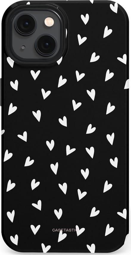 Casetastic hoesje geschikt voor Apple iPhone 13 - MagSafe - Dubbellaagse bescherming - Stippen Hart - Fashion Case - Zwart Grijs