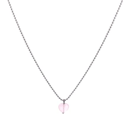 Heaven Eleven - dames ketting - ballchain RVS - rozekwarts hart - 74cm
