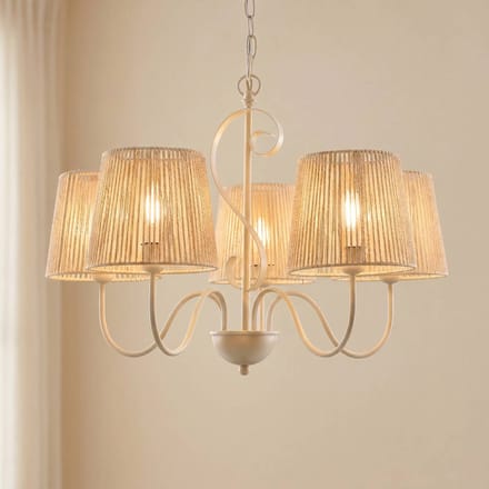 Lucande kroonluchter Eugenia, 5-lamps, touw, Ø 65 cm, beige
