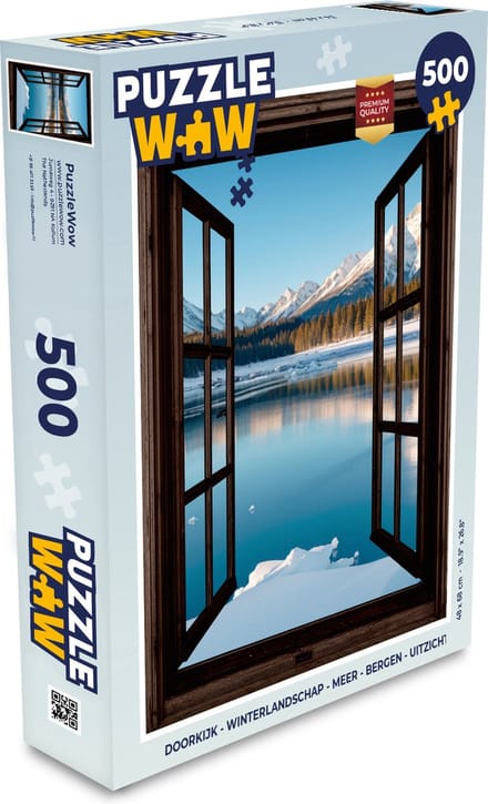 Puzzel Doorkijk - Winterlandschap - Meer - Bergen - Uitzicht - Legpuzzel - Puzzel 500 stukjes