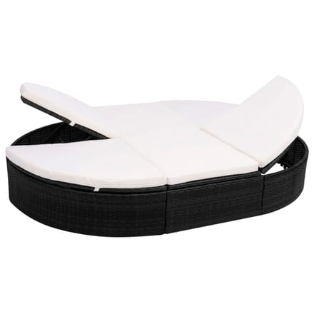 vidaXL - Loungebed - met - kussen - poly - rattan - zwart