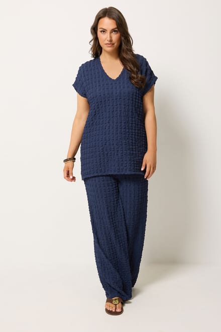 Yours Marineblauw Tshirt Met Bubbeltextuur Size 42