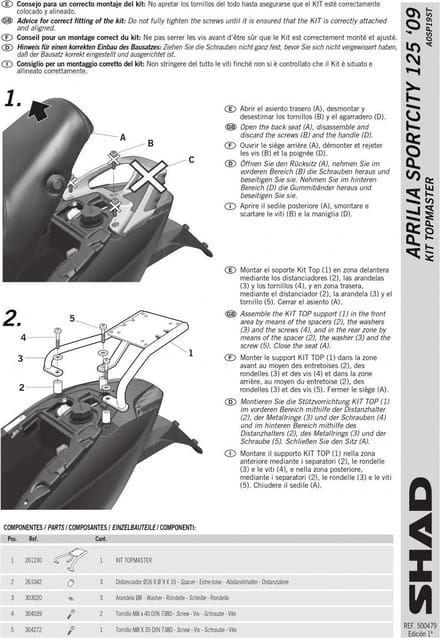 Steun topkoffer Shad voor scooter Derbi 50 Variant Sport 4T 2012-2014 A0SP19ST