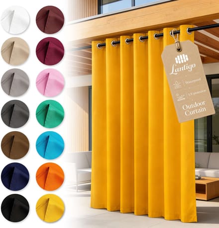 Lantigo Buitengordijn Geel 155x250 cm waterdicht winddicht | Privacyscherm pergola overkapping tuin ringen set