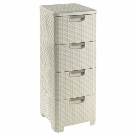 CURVER Kasten met 4 lades Kast Commode Badkamer Rotan 4X14L crème