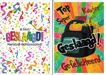 Geslaagd Wenskaarten – 20 Stuks - Jij bent Geslaagd! Hartelijk Gefeliciteerd - GES-010