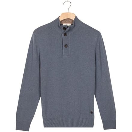 Thomas Maine Trui Half Zip Buttons Fine Lambswool Single Knit Storm Sky / male