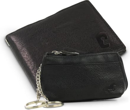 Leren heren  Billfold portemonnee - Sleuteletui - Zwart