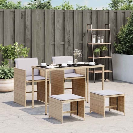 vidaXL - 5-delige - Tuinset - met - kussens - poly - rattan - gemengd - beige