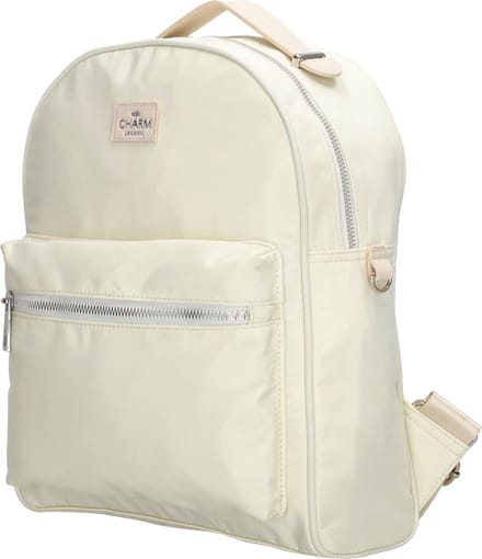 Charm London Odeon Rugzak Dames - Dagrugzak met verstelbare schouderband - Tas van Nylon en Polyester met ritssluiting - Gebroken wit