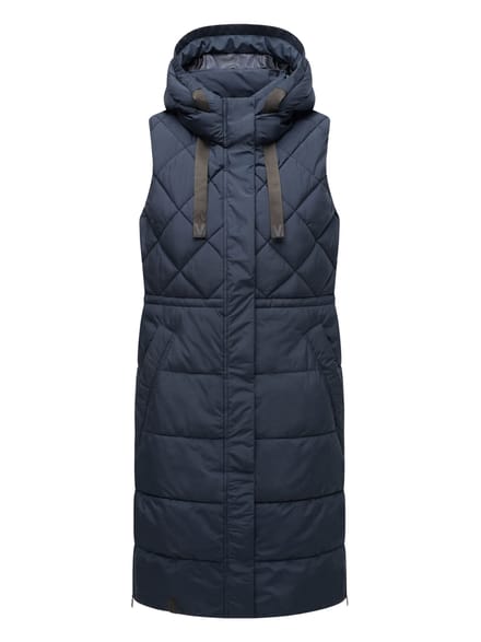 Marikoo lange gewatteerde damesbodywarmer met capuchon – Narikaa