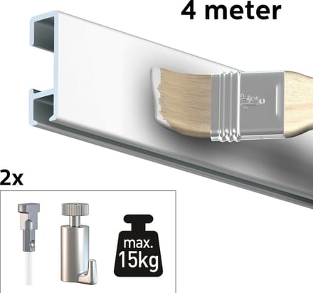 Artiteq Schilderij Ophangsysteem 4 meter All-in-one Click Rail 15kg / Wit Primer RAL 9016