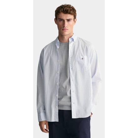 Gant Overhemd Gingham Poplin College Lichtblauw - Maat M - Heren - Overhemden Casual