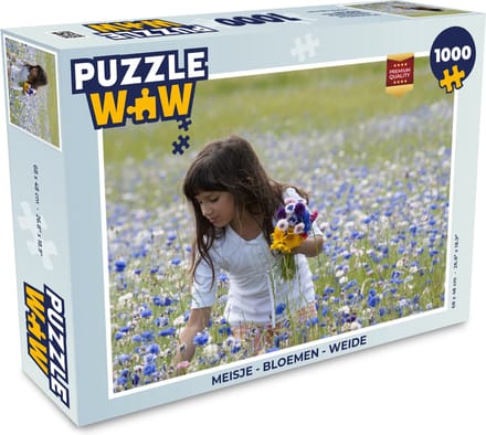 Puzzel Meisje - Bloemen - Weide - Legpuzzel - Puzzel 1000 stukjes volwassenen