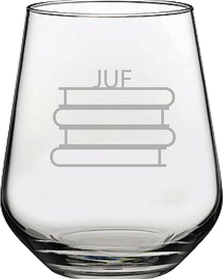 Gegraveerde Drinkglas 42,5cl Juf met boeken