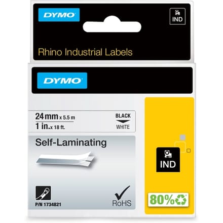 DYMO S0773860 / 1734821 IND Rhino tape zelflaminerend zwart op wit 24mm (origineel)