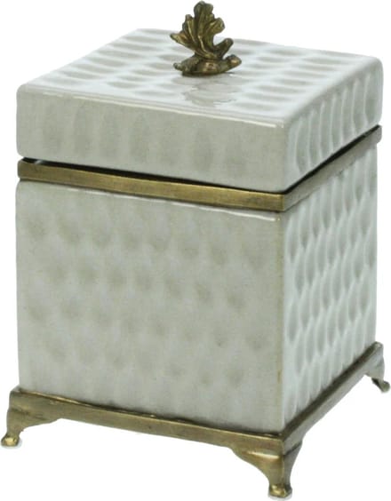 Doosje met deksel Blad, wit/craq. 10x10x14,5cm