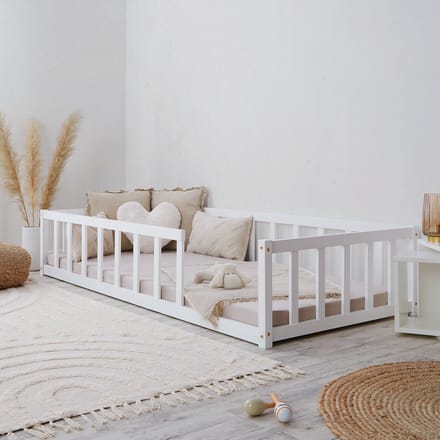 Homestyle4u Kinderbed 90x200 cm - Vloerbed met valbeveiliging - Wit