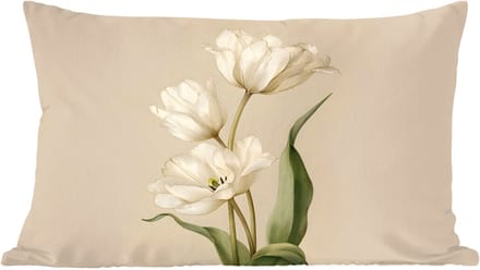 Sierkussens - Kussentjes Woonkamer - 60x40 cm - Tulpen - Wit - Bladeren
