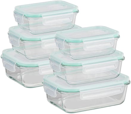 HI Vershoudbakjes - met deksel - glas - set 6x stuks - luchtdicht - met clips