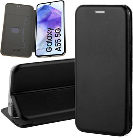 Hoesje geschikt voor Samsung Galaxy A55 - Screenprotector Glas & Camera - Wallet Book Case Zwart