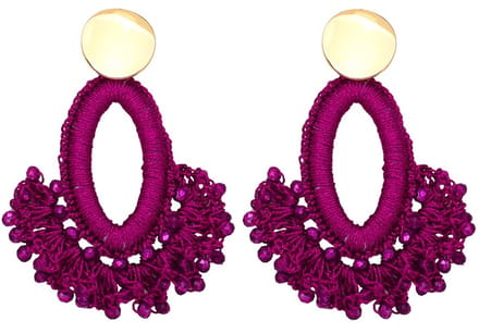 Oorbellen met Glaskralen - Oorhangers - 7 cm - Paars