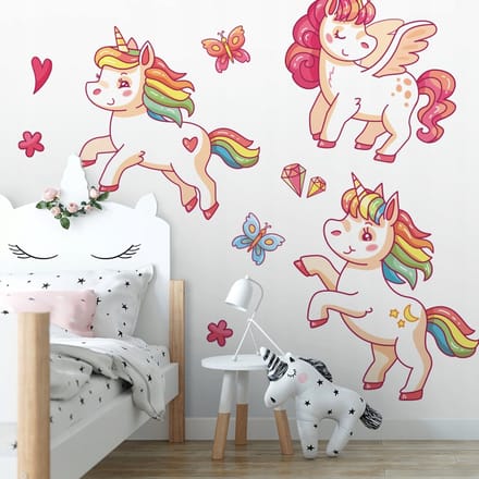 Wallvy - Kinder Muursticker - Kleurrijke Eenhoorns - 50x100cm