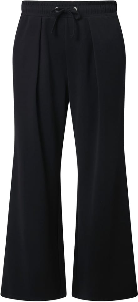 Ulla Popken - Dames - Broek bandplooien wijde pijpen elastische tailleband - Zwart - Maat 50+