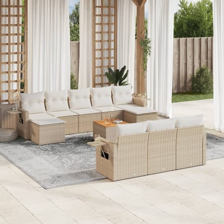 vidaXL - 11-delige - Tuinset - met - kussens - poly - rattan - beige