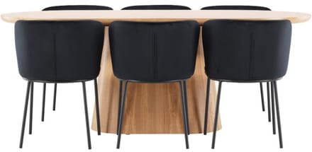 Stjärnö eethoek tafel 90x200cm en 6 stoelen naturel, zwart.