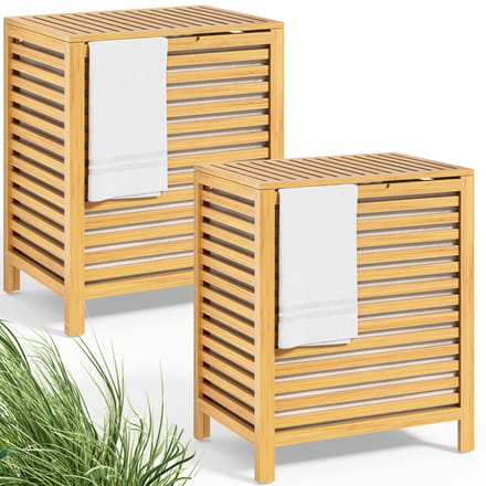 2 stuks Wasbox Bamboe 62l Wasmand Wasverzamelaar Badkamer Wasruimte
