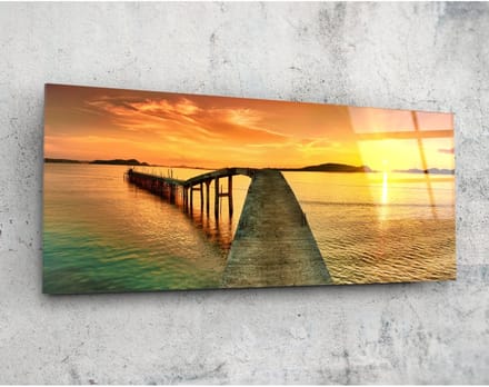 Panorama Glasschilderij - Landschappen - Zonsondergang - 92 x 36 cm